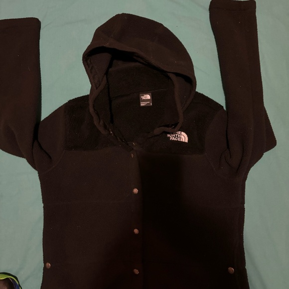 The north face fleece button up snap button jacket with hood size women’s M - Picture 4 of 6